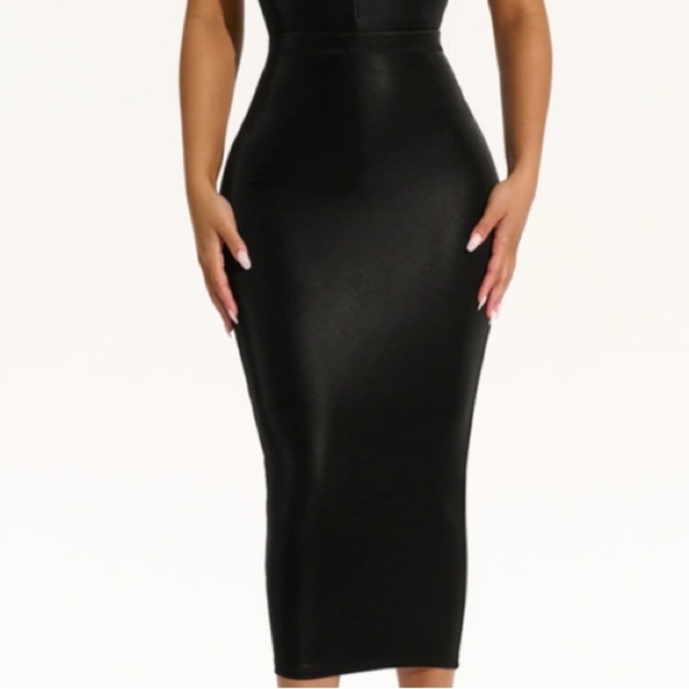 Naked Wardrobe Liquid Suede Pencil Skirt in Black